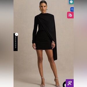 NWT CLUB L LONDON Celeste Black Long Sleeve Mini Dress with Cape Sleeve 4US/8UK